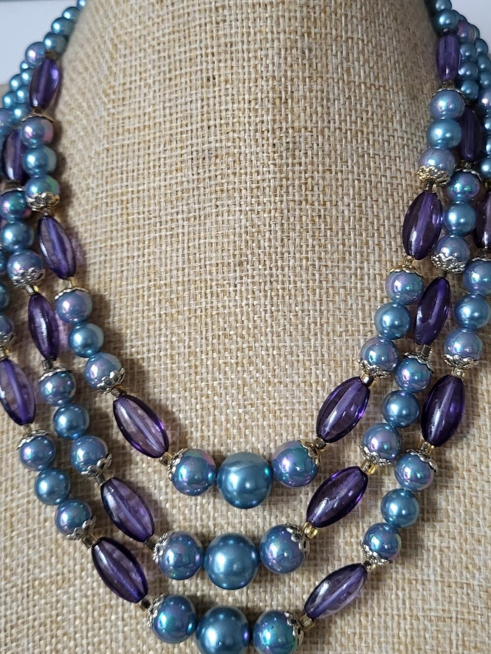 Vintage Japan Blue and Purple Multi-Strand Beaded Necklace - Women Jewelry